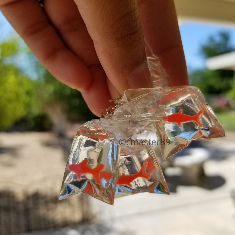 Clear Fish In A Bag Earring & Pendant Set - NEW
